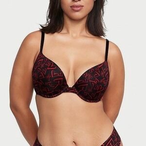 Victoria's Secret Black Red Heart 38DD Sexy Tee Push‎ Up Padded Bra